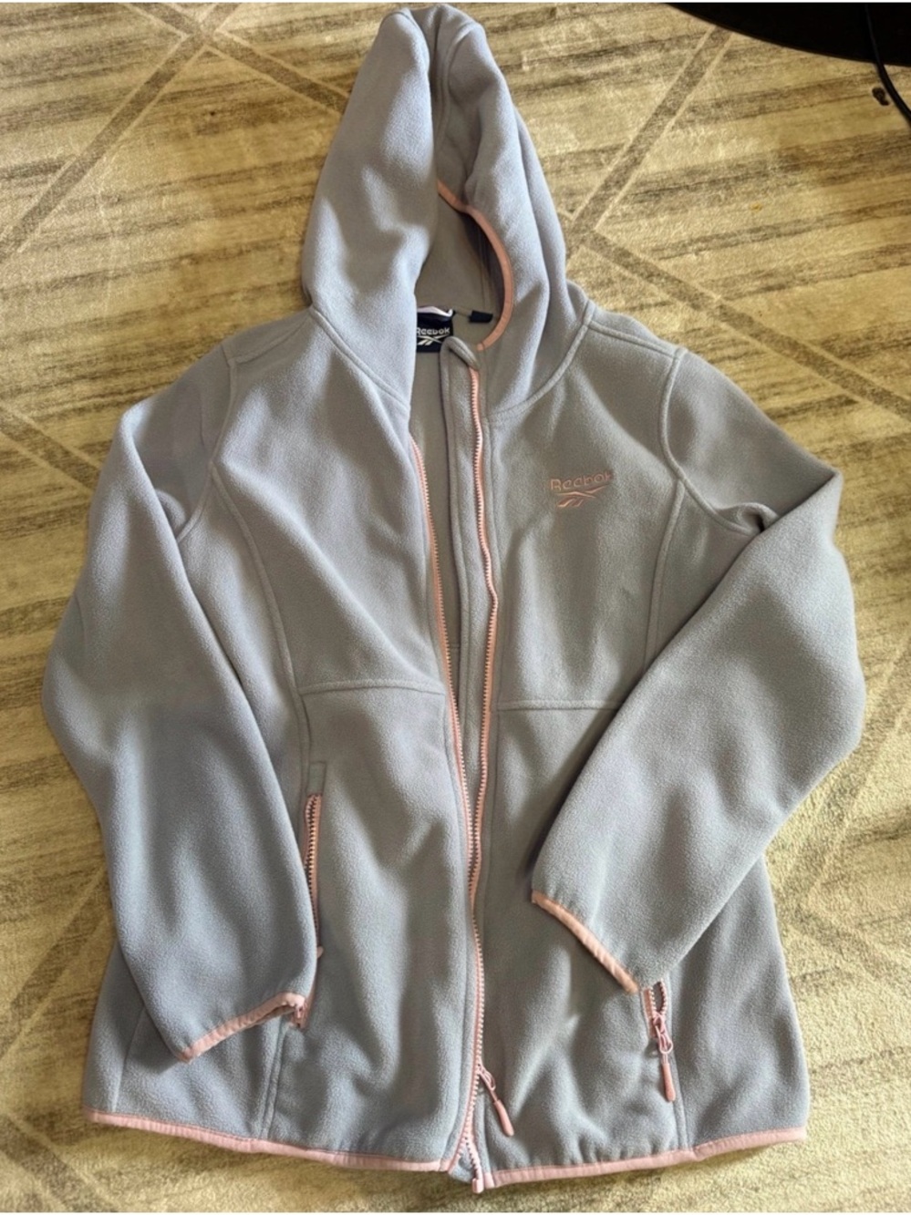 Reebok Light Gray Fleece Jacket with Pink Zipper Trim